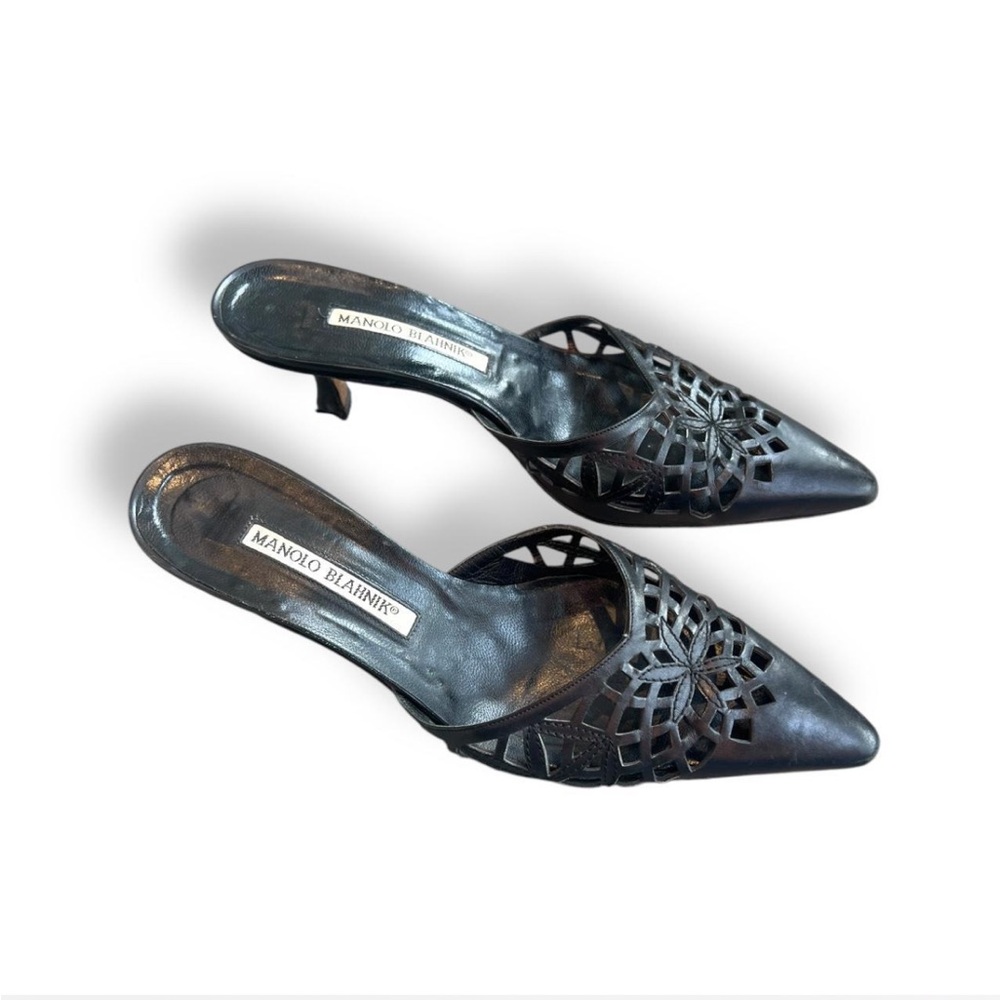 Manolo Blahnik Black Cutout Mules - Picture 3 of 4
